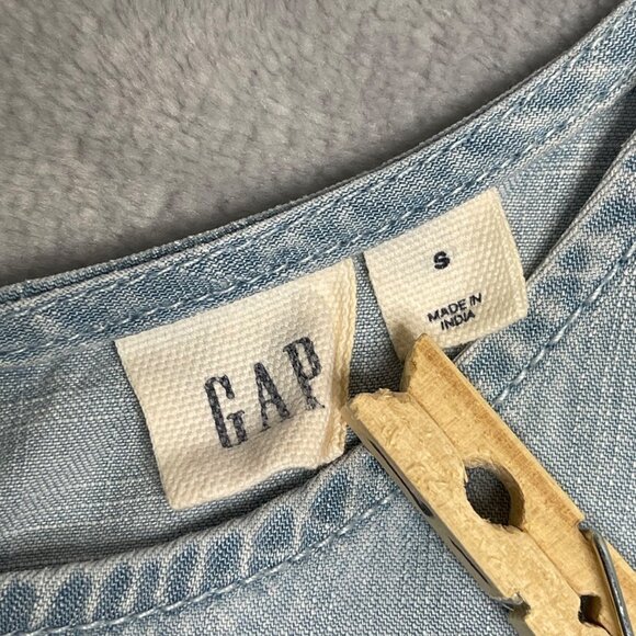 Gap Fit And Flare Dress Womens S Blue Chambray Pockets Tie Preppy Sleeveless - Picture 5 of 9